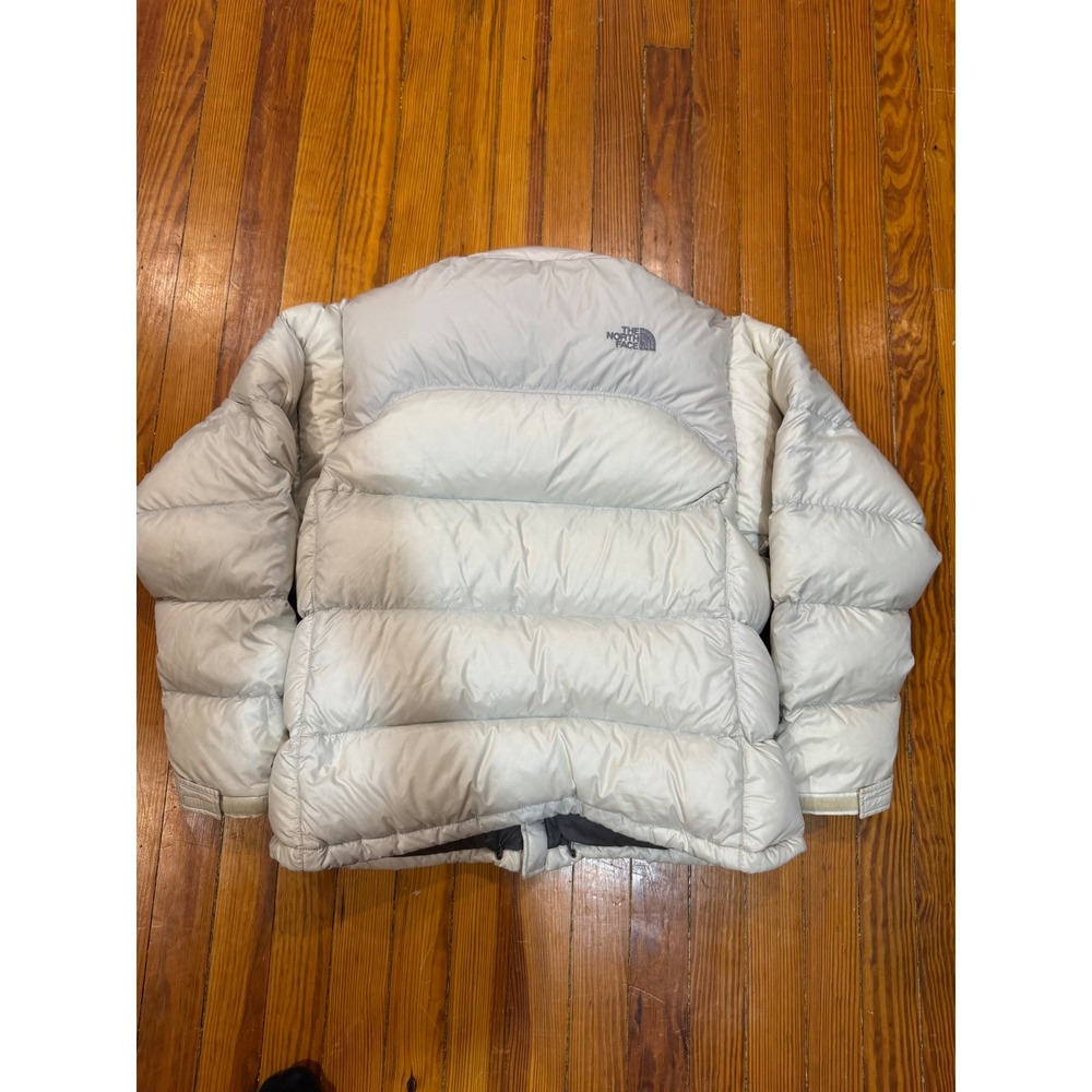 The North Face Nuptse 700 Down Puffer Jacket Womens XL Grey Silver Full Zip - Picture 2 of 4